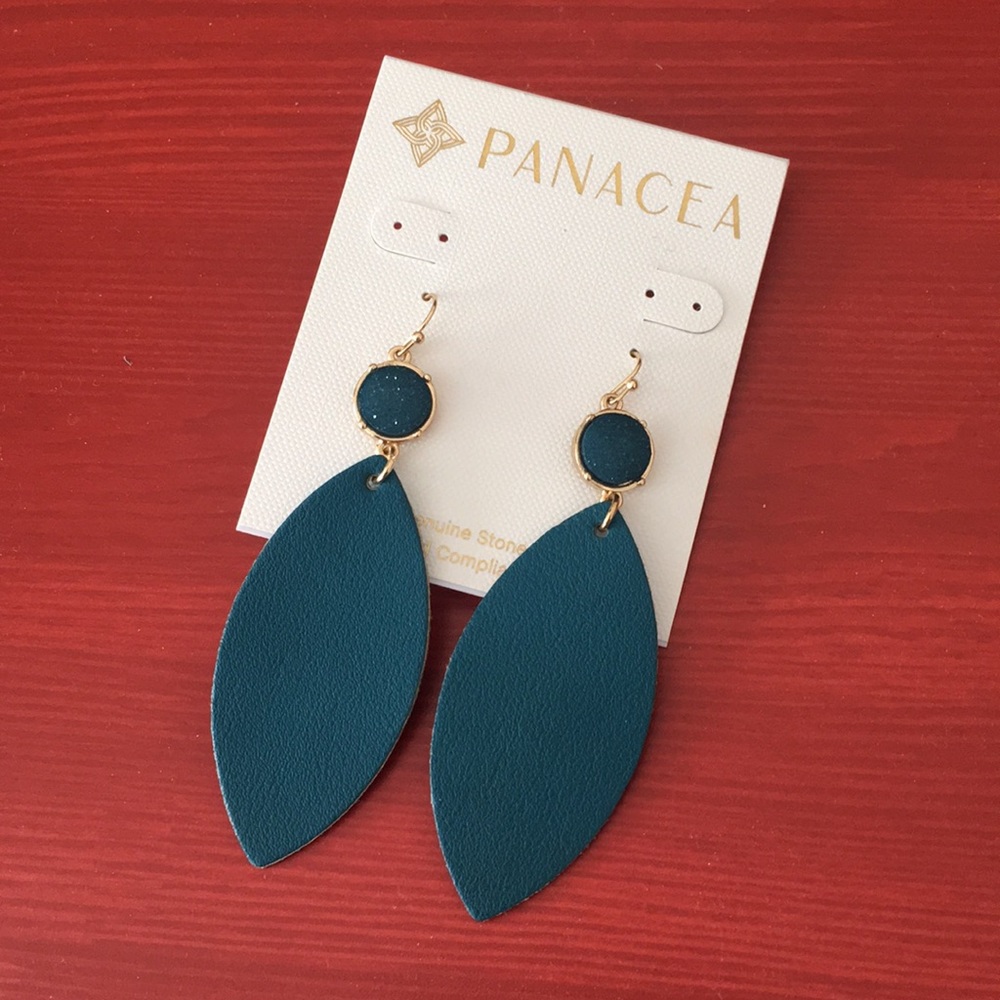 Panacea aqua blue genuine stone + leather earring